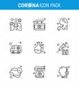 Coronavirus Prevention Set Icons. 9 Line icon such as  transport, car, sign, ambulance, man Royalty Free Stock Photo