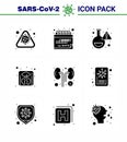 Coronavirus Prevention Set Icons. 9 Solid Glyph Black icon such as disease, weight, schedule, scale, virus