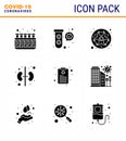 Coronavirus Prevention Set Icons. 9 Solid Glyph Black icon such as health chart, kidney, virus, human, science
