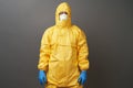 Coronavirus protection suit. Doctor in protective suit