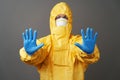 Coronavirus protection suit. Doctor in protective suit