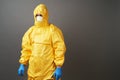 Coronavirus protection suit. Doctor in protective suit