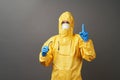 Coronavirus protection suit. Doctor in protective suit