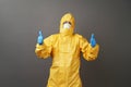 Coronavirus protection suit. Doctor in protective suit