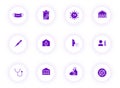 coronavirus purple color vector icons on buttons