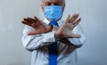 Coronavirus quarantine and Air pollution pm2.5 concept. Old sick man wearing respirator mask for protect. Wuhan, China epidemic Royalty Free Stock Photo