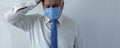 Coronavirus quarantine and Air pollution pm2.5 concept. Old sick man wearing respirator mask for protect. Wuhan, China epidemic Royalty Free Stock Photo