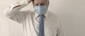 Coronavirus quarantine and Air pollution pm2.5 concept. Old sick man wearing respirator mask for protect. Wuhan, China epidemic Royalty Free Stock Photo