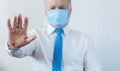 Coronavirus quarantine and Air pollution pm2.5 concept. Old sick man wearing respirator mask for protect. Wuhan, China epidemic Royalty Free Stock Photo