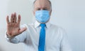 Coronavirus quarantine and Air pollution pm2.5 concept. Old sick man wearing respirator mask for protect. Wuhan, China epidemic Royalty Free Stock Photo