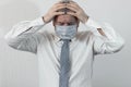 Coronavirus quarantine and Air pollution pm2.5 concept. Old sick man wearing respirator mask for protect. Wuhan, China epidemic Royalty Free Stock Photo