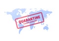 Coronavirus and quarantine virus disease concept. Vector flat illustration. Red stamp with text on planet earth map background. Royalty Free Stock Photo