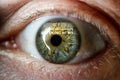 Coronavirus reflection on eye. Covid-19 virus outbreak Royalty Free Stock Photo