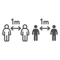 Coronavirus safety distance line and solid icon. Keep one meter distance symbol, outline style pictogram on white
