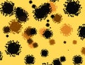 Coronavirus SARS-CoV-2. COVID-19. Virus, infectious pandemic disease illustration in black on yellow background.
