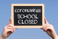 Coronavirus chalkboard with text, school closed