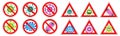 Coronavirus. Set of prohibiting signs and warning signs. Danger of covid-19. Vector illustration Royalty Free Stock Photo