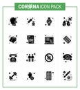 CORONAVIRUS 16 Solid Glyph Black Icon set on the theme of Corona epidemic contains icons such as medical, virus, beat, infedted,