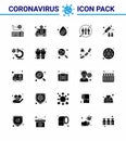 CORONAVIRUS 25 Solid Glyph Icon set on the theme of Corona epidemic contains icons such as transfer, human, transportation,