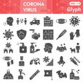 Coronavirus solid icon set, Covid-19 prevention symbols collection or sketches. 2019-nCoV epidemic signs for web, glyph Royalty Free Stock Photo