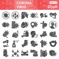 Coronavirus solid icon set. Covid-19 symbols collection or vector sketches. Corona virus signs for computer web, glyph Royalty Free Stock Photo
