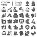 Coronavirus solid icon set, Covid-19 symbols set collection or vector sketches. 2019-ncov prevention signs set for Royalty Free Stock Photo