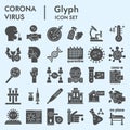 Coronavirus solid icon set. Covid19 virus signs collection or sketches, nCoV epidemic web symbols, glyph style pictogram Royalty Free Stock Photo
