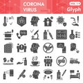 Coronavirus solid icon set, 2019-ncov virus symbols set collection or vector sketches. Covid-19 signs set for computer Royalty Free Stock Photo