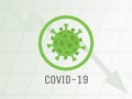 Coronavirus spreading is going down vector flat illustration. Coronavirus cell on the background of falling line graph.