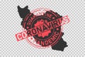 Coronavirus stamp on Iran map. Concept of quarantine, isolation and pandemic of the virus in persian country. Grunge style texture