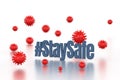 Coronavirus staysafe text on isolated white background with virus Royalty Free Stock Photo