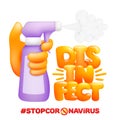 Coronavirus sterilization with disinfection spray. Stop coronavirus