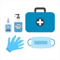 Coronavirus sterilization kit. Medical mask, gloves, antiseptic