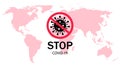 Coronavirus stop in world. Outbreak virus icon. Alert and warning logo. Danger, risk, quarantine concept. Corona sign of biohazard