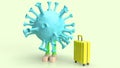 Coronavirus and suite case for travel content 3d rendering