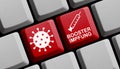 Coronavirus Symbol and Syringe on red computer keyboard: Vaccination Booster in german language 3D illustration