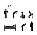 Coronavirus symptom icon, stick figure symbol set, sick man isolated silhouettes