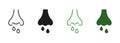 Coronavirus Symptom, Nosebleed, Nasal Mucus Symbol Collection. Runny Nose Line and Silhouette Icon Set. Sinusitis