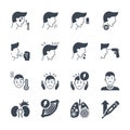 Coronavirus symptoms related vector icons set