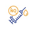 Coronavirus syringe line icon. Covid-19 no vaccine sign. Vector