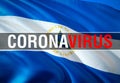 Coronavirus Text on Nicaragua flag background. Coronavirus hazard and Infection in Nicaragua concept. 3D rendering Corona virus