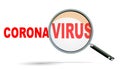 Coronavirus text and zoom len resarch symptomps solution care - 3d rendering Royalty Free Stock Photo