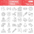 Coronavirus thin line icon set, Covid-19 prevention symbols collection or sketches. 2019-nCoV epidemic signs for web Royalty Free Stock Photo