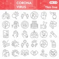 Coronavirus thin line icon set, Covid-19 virus symbols set collection or vector sketches. 2019-ncov signs set for Royalty Free Stock Photo