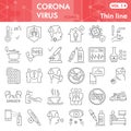 Coronavirus thin line icon set, 2019-ncov virus symbols set collection or vector sketches. Covid-19 signs set for Royalty Free Stock Photo