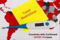 Coronavirus and travel concept. Coronavirus outbreak, epidemic in Wuhan, China. World map showing countries with COVID-19 cases. Royalty Free Stock Photo