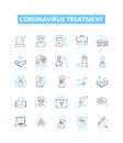 Coronavirus treatment vector line icons set. Vaccine, Medicine, Antivirals, Remdesivir, Hydroxychloroquine, Plasma Royalty Free Stock Photo