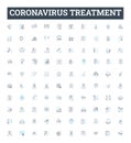 Coronavirus treatment vector line icons set. Vaccine, Medicine, Antivirals, Remdesivir, Hydroxychloroquine, Plasma Royalty Free Stock Photo