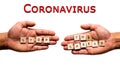 Coronavirus. Two hands display the message STOP THE SPREAD