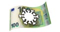 100 Euro banknote with burned-in Coronavirus Royalty Free Stock Photo